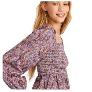 J. Crew Puff-sleeve Smocked Top Liberty® Tropical Prince print Romantic Women S